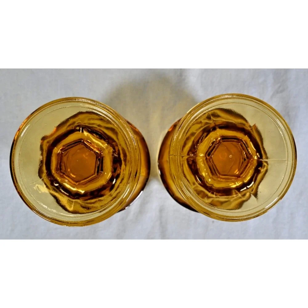 Set of 2 Vintage 1960 Anchor Hocking Georgian Paneled Tumblers Amber Gold 10 oz